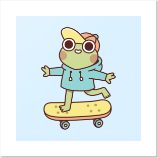 Cute Skateboarding Frog Posters and Art